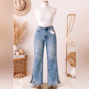 NWT Risen Los Angeles High Rise Wide Leg Distressed Jeans Medium Wash Size 5/27